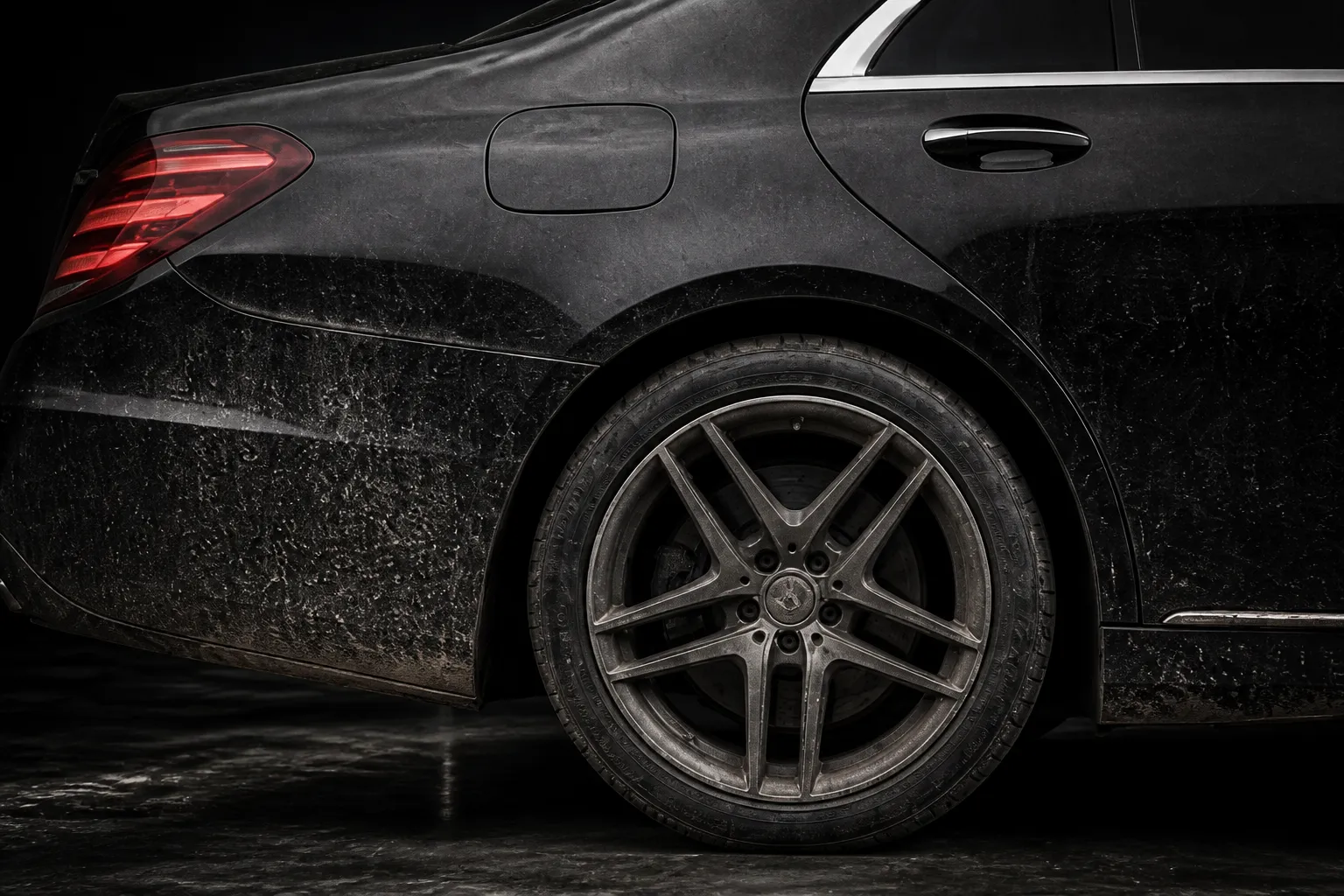 A car dulled by road grime and swirl marks